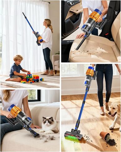 Cordless Vacuum Cleaner, 650W 48KPA 60Min Wireless Vacuum for Home，Stick Vacuum with Green Light Anti-Tangle, Rechargeable Vacuum Cleaners for Pet Hair Carpet Hard Floors (Blue) in Saudi Arabia