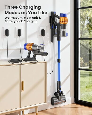 Cordless Vacuum Cleaner, 650W 48KPA 60Min Wireless Vacuum for Home，Stick Vacuum with Green Light Anti-Tangle, Rechargeable Vacuum Cleaners for Pet Hair Carpet Hard Floors (Blue) in Saudi Arabia