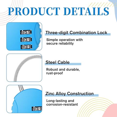 3 PCS 3 Digit Small Combination Locker Lock Gym Lock Padlock Outdoor Resettable Luggage Locks Waterproof Mini Wire Rope Suitcase Gate Pad Combo Locks for Zippers, Backpacks, Trolley Cases in Saudi Arabia