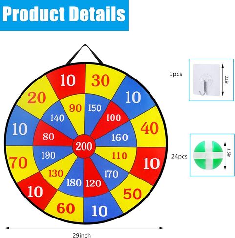 لوحة رمي السهام كبيرة للأطفال مقاس 29 بوصة، ألعاب لوحية مع 24 كرة لاصقة، لوحة رمي السهام اللاصقة في الأماكن المغلقة والخارجية، ألعاب رياضية ممتعة للحفلات للأطفال الأولاد والبنات الذين تتراوح أعمارهم بين 3 4 5 6 7 8 9 10 11 in Kuwait