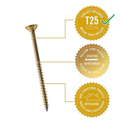Nuvo Iron - #10 Construction Screw, 3-1/2", T25 Torx Head, Yellow Zinc Plating, 100 pcs/jar in Saudi Arabia