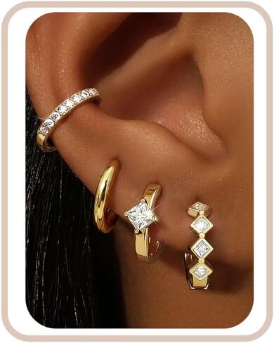 LOYALLOOK أقراط حلقية ذهبية صغيرة للنساء لا تسبب الحساسية 14 قيراط مطلية بالذهب حلق هوجي هوب لثقب متعدد رائع مجموعة أقراط حلقية مكتنزة مجموعة غضروف هوب خفيفة الوزن in Saudi Arabia