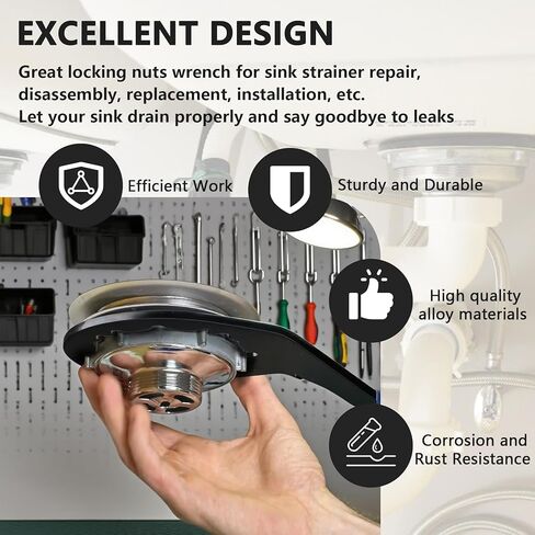 Sink Drain Wrench Universal Under Sink Wrench Faucet Tool Fit for Hex Nuts and All 4, 6 and 8 Tab Locking Nuts on strainer drains Loosen and Tighten the Filter Lock Nut in Saudi Arabia