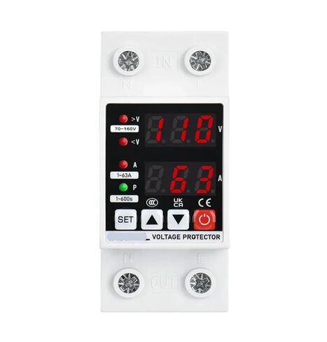 DIN Rail Adjustable Voltage Protector, overvoltage and undervoltage Current Protection, Digital Display, AC 220V, 110V, Relay, 1-63A(AC110V) in Saudi Arabia