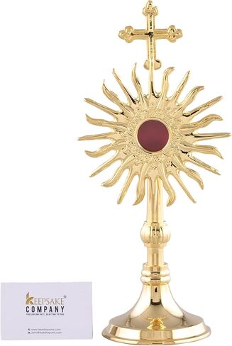 وعاء ذخائر من النحاس الصلب على حامل ثلاثي الأرجل - Monstrance - وعاء ذخائر صغير للآثار - وعاء ذخائر مطلي بالذهب عيار 24 قيراط للآثار - بيضاوي/ Relicarios Custodias Catolicos - custodia - Relicario in Kuwait