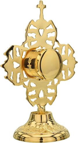 وعاء ذخائر من النحاس الصلب على حامل ثلاثي الأرجل - Monstrance - وعاء ذخائر صغير للآثار - وعاء ذخائر مطلي بالذهب عيار 24 قيراط للآثار - بيضاوي/ Relicarios Custodias Catolicos - custodia - Relicario in Kuwait