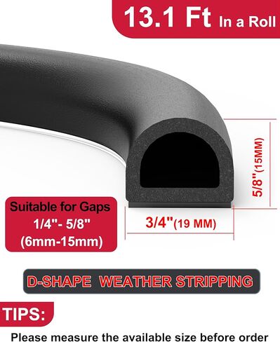 Rubber Weather Stripping Self Adhesive Door Weather Strip D Shape EPDM Rubber Seal Strip for Door and Window, RV, Boat, Car, Truck, Marine, 13 FT, (3/4" W × 5/8" T) in Saudi Arabia
