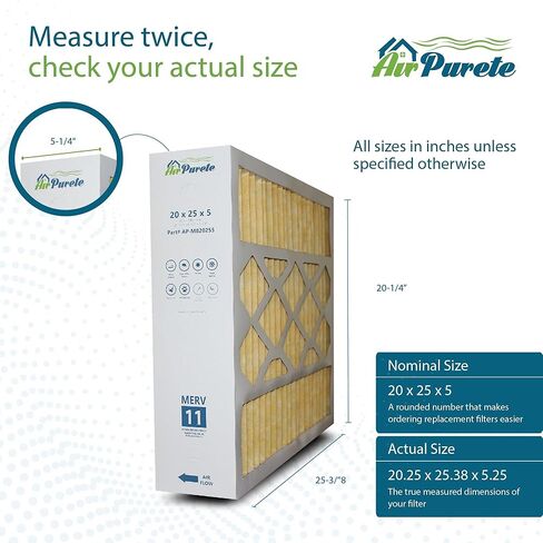 فلتر بديل M8-1056 | إيربوريت AP-M820255 | الحجم الفعلي 20-1/4" x 25-3/8" x 5-1/4" (20x25x5) | Merv 11 | حزمة من 3 | صُنعت في كندا in Kuwait