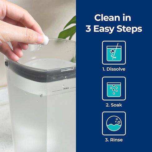 قرص التنظيف Bluevua، 20 عبوة، متوافق مع أنظمة RO على سطح الطاولة، تركيبة ثاني أكسيد الكلور، يزيل الروائح والتراكمات العضوية in Kuwait