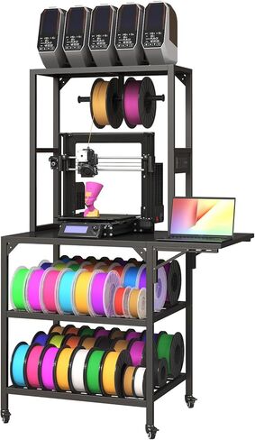 3D Printer Stand with Filament Storage, Heavy-Duty Metal Frame, T-Type Filament Holder, Built-in Power Panel, Open Frame Printer Workstation for Home & Workshop in Saudi Arabia