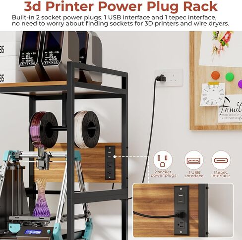 3D Printer Stand with Filament Storage, Heavy-Duty Metal Frame, T-Type Filament Holder, Built-in Power Panel, Open Frame Printer Workstation for Home & Workshop in Saudi Arabia