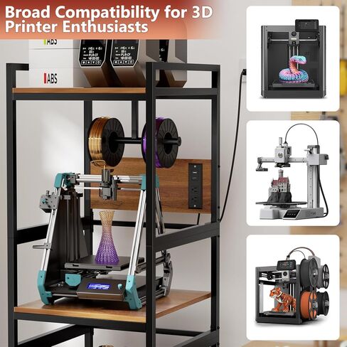 3D Printer Stand with Filament Storage, Heavy-Duty Metal Frame, T-Type Filament Holder, Built-in Power Panel, Open Frame Printer Workstation for Home & Workshop in Saudi Arabia