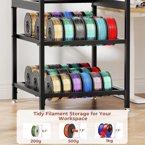 3D Printer Stand with Filament Storage, Heavy-Duty Metal Frame, T-Type Filament Holder, Built-in Power Panel, Open Frame Printer Workstation for Home & Workshop in Saudi Arabia