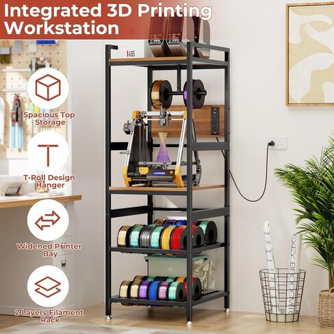 3D Printer Stand with Filament Storage, Heavy-Duty Metal Frame, T-Type Filament Holder, Built-in Power Panel, Open Frame Printer Workstation for Home & Workshop in Saudi Arabia