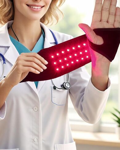 سوار معصم للعلاج بالضوء الأحمر مع الحرارة والتدليك، حزام العلاج بالضوء الأحمر - 36 مصباح LED، 5 مستويات للتدليك و3 إعدادات للحرارة، تصميم محمول قابل لإعادة الشحن (قطعة واحدة باللون الأسود) in Kuwait