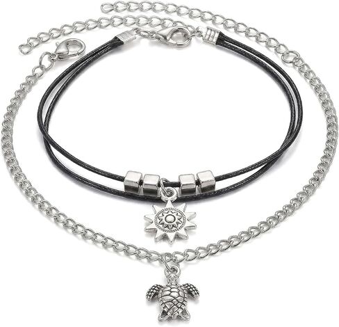 Chain Ankle Bracelet for Women Gold Silver Boho Anklets Set Sun Butterfly Sea Turtle Anklets Beach Adjustable Chain Anklet Summer Waterproof Beach Jewelry for Women in Saudi Arabia