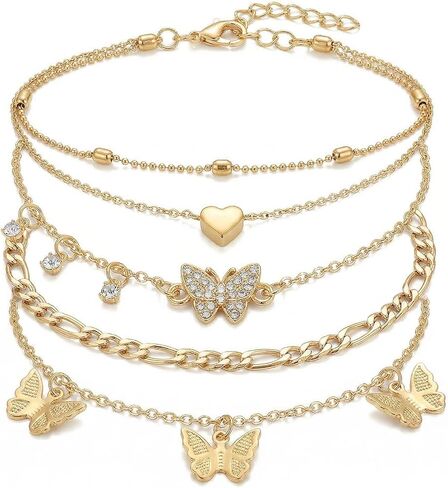 Chain Ankle Bracelet for Women Gold Silver Boho Anklets Set Sun Butterfly Sea Turtle Anklets Beach Adjustable Chain Anklet Summer Waterproof Beach Jewelry for Women in Saudi Arabia