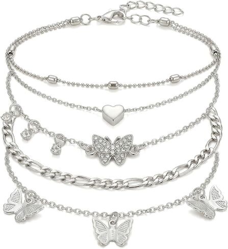 Chain Ankle Bracelet for Women Gold Silver Boho Anklets Set Sun Butterfly Sea Turtle Anklets Beach Adjustable Chain Anklet Summer Waterproof Beach Jewelry for Women in Saudi Arabia