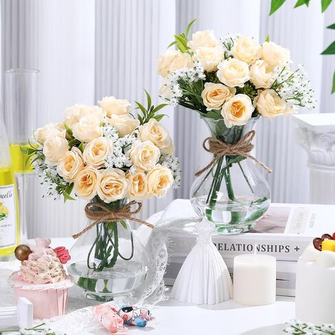 6 Sets Mason Jar Table Centerpiece with Artificial Roses Baby Breath Flowers Bouquet Faux Flowers with Vase Floral Arrangements Decor for Wedding Bridal Shower Home(Pink) in Saudi Arabia