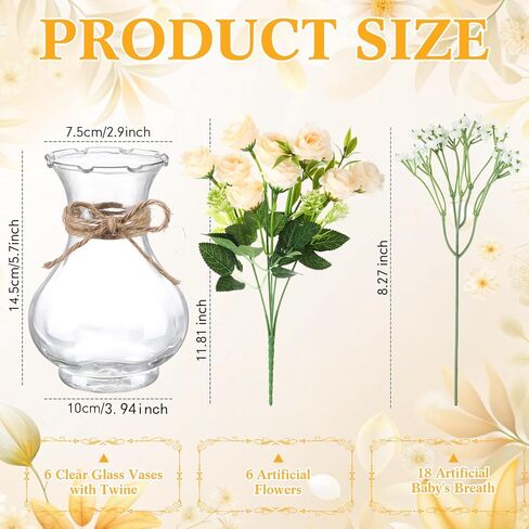 6 Sets Mason Jar Table Centerpiece with Artificial Roses Baby Breath Flowers Bouquet Faux Flowers with Vase Floral Arrangements Decor for Wedding Bridal Shower Home(Pink) in Saudi Arabia
