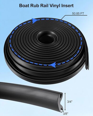 Boat Rub Rail Vinyl Insert, 50.85 FT Flexible Black PVC Rub Rail Trim, 3/4 x 3/8 Inch Marine Edge Protection for Boats in Saudi Arabia