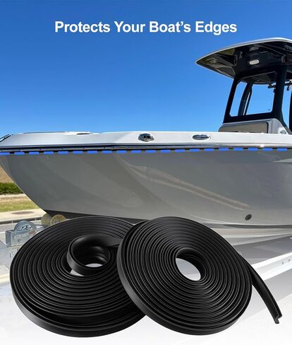 Boat Rub Rail Vinyl Insert, 50.85 FT Flexible Black PVC Rub Rail Trim, 3/4 x 3/8 Inch Marine Edge Protection for Boats in Saudi Arabia