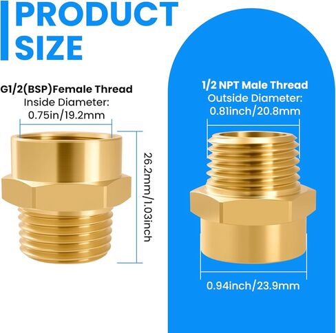 محول SDTC Tech 1/2 G (BSP) أنثى إلى 1/2 NPT ذكر، موصل محول ملولب BSP إلى NPT، خيط G من النحاس المعدني الصناعي إلى محول تركيبات الأنابيب (عبوتان) in Saudi Arabia