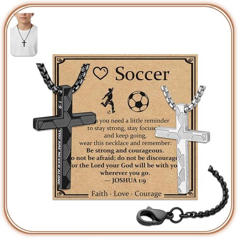 Soccer Basketball Baseball Football Cross Necklace for Men, Stainless Steel Christian Inspirational Sports Pendant with 4:13, Faith Jewelry Gift for New Year Easter Baptism Graduation in Saudi Arabia