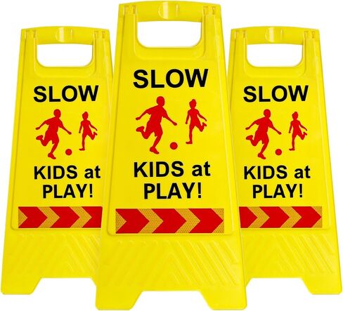 Covzoe 3 Pack Slow Down Signs, 24 Inch Double Sided Reflective Sign with Handle for Child Safety, Caution Children at Play Sign for Street, Sidewalk, Driveway, Park in Saudi Arabia