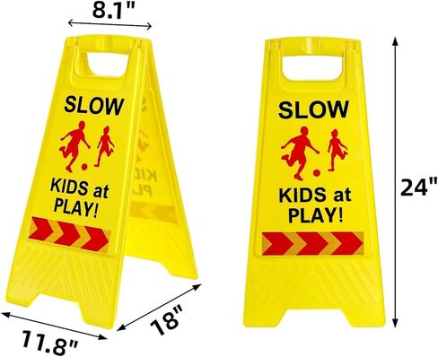 Covzoe 3 Pack Slow Down Signs, 24 Inch Double Sided Reflective Sign with Handle for Child Safety, Caution Children at Play Sign for Street, Sidewalk, Driveway, Park in Saudi Arabia