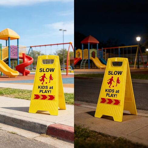 Covzoe 3 Pack Slow Down Signs, 24 Inch Double Sided Reflective Sign with Handle for Child Safety, Caution Children at Play Sign for Street, Sidewalk, Driveway, Park in Saudi Arabia