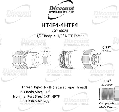 قارنات التوصيل/الوصلات الهيدروليكية ذات الوجه المسطح 1/2 بوصة - مجموعة قارنات التوصيل السريع NPTF ذات التوجيه الانزلاقي، تجهيزات ISO 16028 (HT4F4-4HTF4) in Saudi Arabia