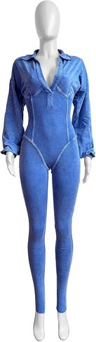 بذلة نسائية للتمرين بأكمام طويلة مثيرة ورقبة على شكل حرف V بدلة داخلية مضلعة قابلة للتمدد بلون سادة مريحة in Kuwait