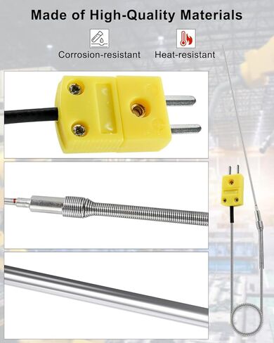 TL1918SL K-Type Thermocouple Probe، استبدال مستشعر درجة الحرارة عالي الدقة، مسبار من الفولاذ المقاوم للصدأ مقاس 12 بوصة × 0.13 بوصة مع كابل مضفر 40 بوصة، نطاق -40 درجة فهرنهايت إلى 1100 درجة فهرنهايت، عبوتان in Kuwait