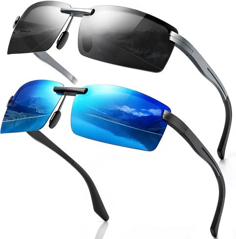 Semi-rimless Men's Polarized Sunglasses, Sporty Wrap Around Al-Mg Frame, High Scratch/Seawater/Oil Resistant in Kuwait