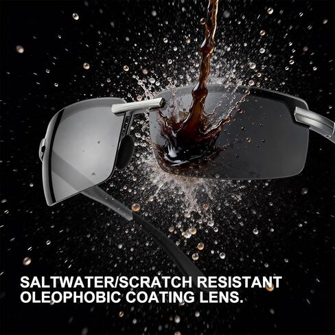 Semi-rimless Men's Polarized Sunglasses, Sporty Wrap Around Al-Mg Frame, High Scratch/Seawater/Oil Resistant in Kuwait