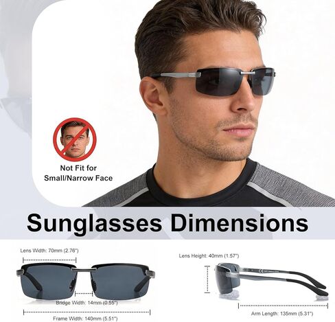 Semi-rimless Men's Polarized Sunglasses, Sporty Wrap Around Al-Mg Frame, High Scratch/Seawater/Oil Resistant in Kuwait