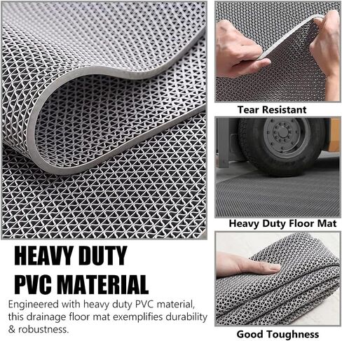 LITA الصرف عدم الانزلاق الحصير الأرضيات حمام سباحة حمام حصيرة مكافحة التعب PVC حصيرة الثقيلة التجارية المضادة للانزلاق الحصير الكلمة للشرفة في الهواء الطلق المرآب مطعم ساونا سبا (رمادي، 3FTX8FT) in Kuwait