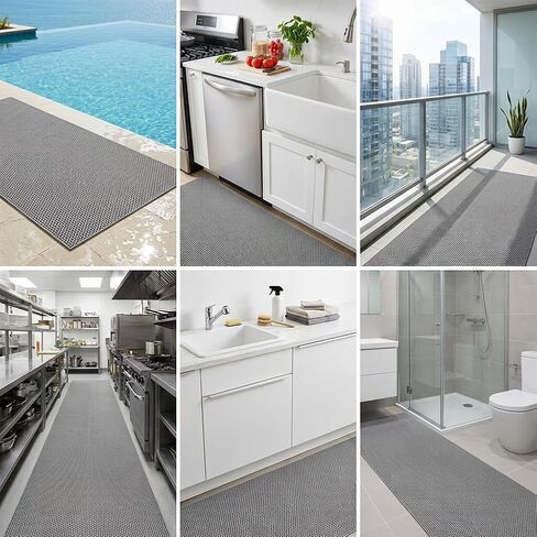 LITA الصرف عدم الانزلاق الحصير الأرضيات حمام سباحة حمام حصيرة مكافحة التعب PVC حصيرة الثقيلة التجارية المضادة للانزلاق الحصير الكلمة للشرفة في الهواء الطلق المرآب مطعم ساونا سبا (رمادي، 3FTX8FT) in Kuwait