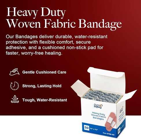 Dynarex Sterile Adhesive Heavy Duty Woven Fabric Bandages - 5/8" x 1.5" Flexible Wound Dressing for Minor Cuts, Secure Fit with Non-Stick Pad, Box of 50 in Saudi Arabia