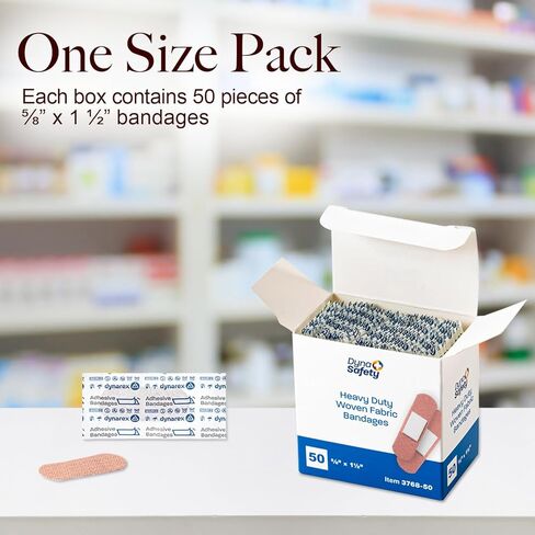 Dynarex Sterile Adhesive Heavy Duty Woven Fabric Bandages - 5/8" x 1.5" Flexible Wound Dressing for Minor Cuts, Secure Fit with Non-Stick Pad, Box of 50 in Saudi Arabia