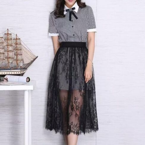 Tulle Mini Skirts Ladies 2 Length Long Tulle Skirt Elastic High Waist Womens Skirt (XL(50-57kg),80CM Black) in Saudi Arabia