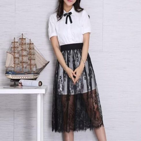Tulle Mini Skirts Ladies 2 Length Long Tulle Skirt Elastic High Waist Womens Skirt (XL(50-57kg),80CM Black) in Saudi Arabia