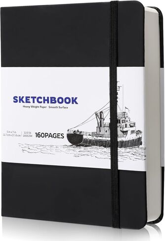 كتاب رسم بغلاف مقوى، دفتر رسم 110 رطل/180 جرام في المتر المربع للرسم، 160 صفحة/80 ورقة لوحة رسم مربعة، 8 × 8 في اللوازم الفنية لكتاب الرسم للمراهقين والبالغين والفنانين in Kuwait