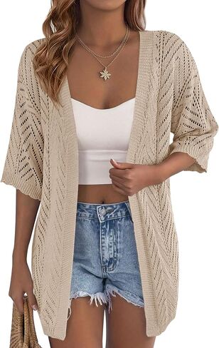 PRETTYGARDEN Women's Lightweight Summer Cardigans 2026 Short Sleeve Knit Crochet Coverups Spring Boho Beach Vacation Clothes in Saudi Arabia