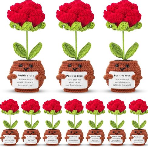 10 Pcs Valentine Crochet Flowers Appreciation Positive Gift Bulk Handmade Knitted Flowers with Positive Quotes for Employee Coworkers Teacher Gifts and Office Desk Decor(Multiple) in Saudi Arabia