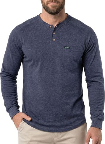 BOCOMAL Non FR - Men's Henley Work Shirts – 5.5oz Lightweight Relaxed Fit,Stretch-Cotton,EX-Soft,Utility Pockets Workwear in Saudi Arabia