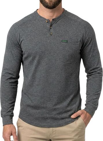 BOCOMAL Men's Long Sleeve Work Shirts Henley Midweight Soft Cotton Tencel Blended Pocket Tee Relax Fit Workwear in Saudi Arabia