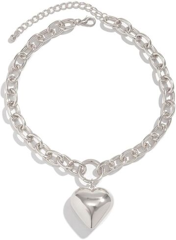 Sora Tuki Heart Chunky Necklace for Women Puffy Heart Statement Necklace Layered Necklaces Stack Chunky Jewelry Big Heart Pendant Necklaces in Saudi Arabia