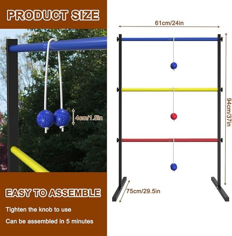 Ladder Toss Game Set, 2 Pack Ladder Ball Rack with 6 Bolas, Portable Outdoor Games Set are Suitable for Backyards, Lawns, Beaches, Camping, Game Parties with Family Friends, 24''L X 29.5''W X 37''H in Kuwait